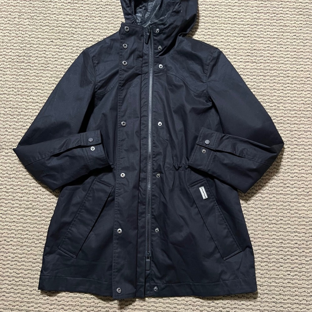 Hunter Womens Black Cotton Coat Hooded Rain Jacket Size S - Picture 10 of 12